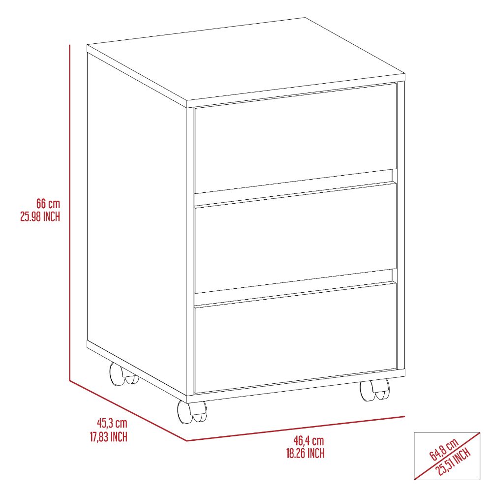Three Drawers Bang, Filing Cabinet, Roller Blade Glide, White Finish-7