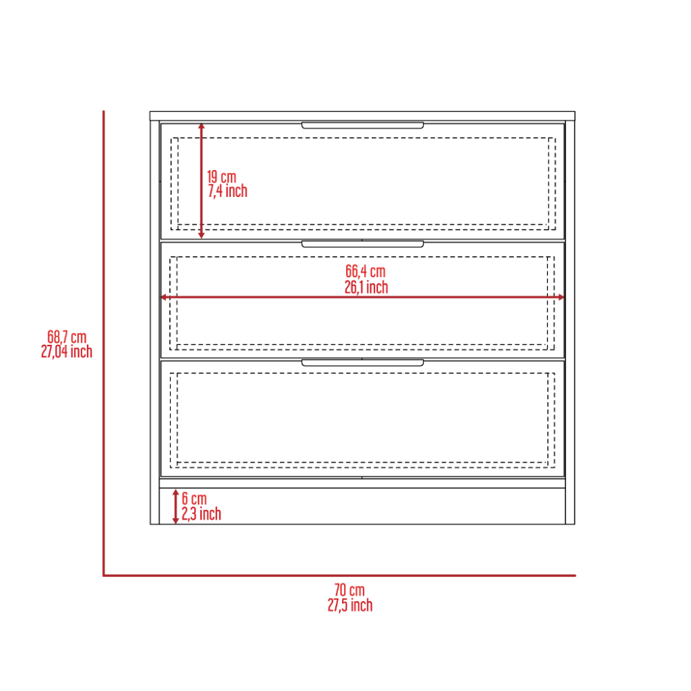 3 Drawers Dresser Maryland, Superior Top, White Finish-8