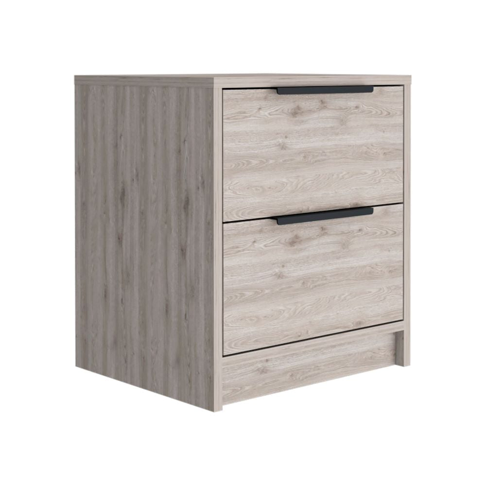 Nightstand Cervants, Two Drawers, Metal Handle, Light Gray Finish-5