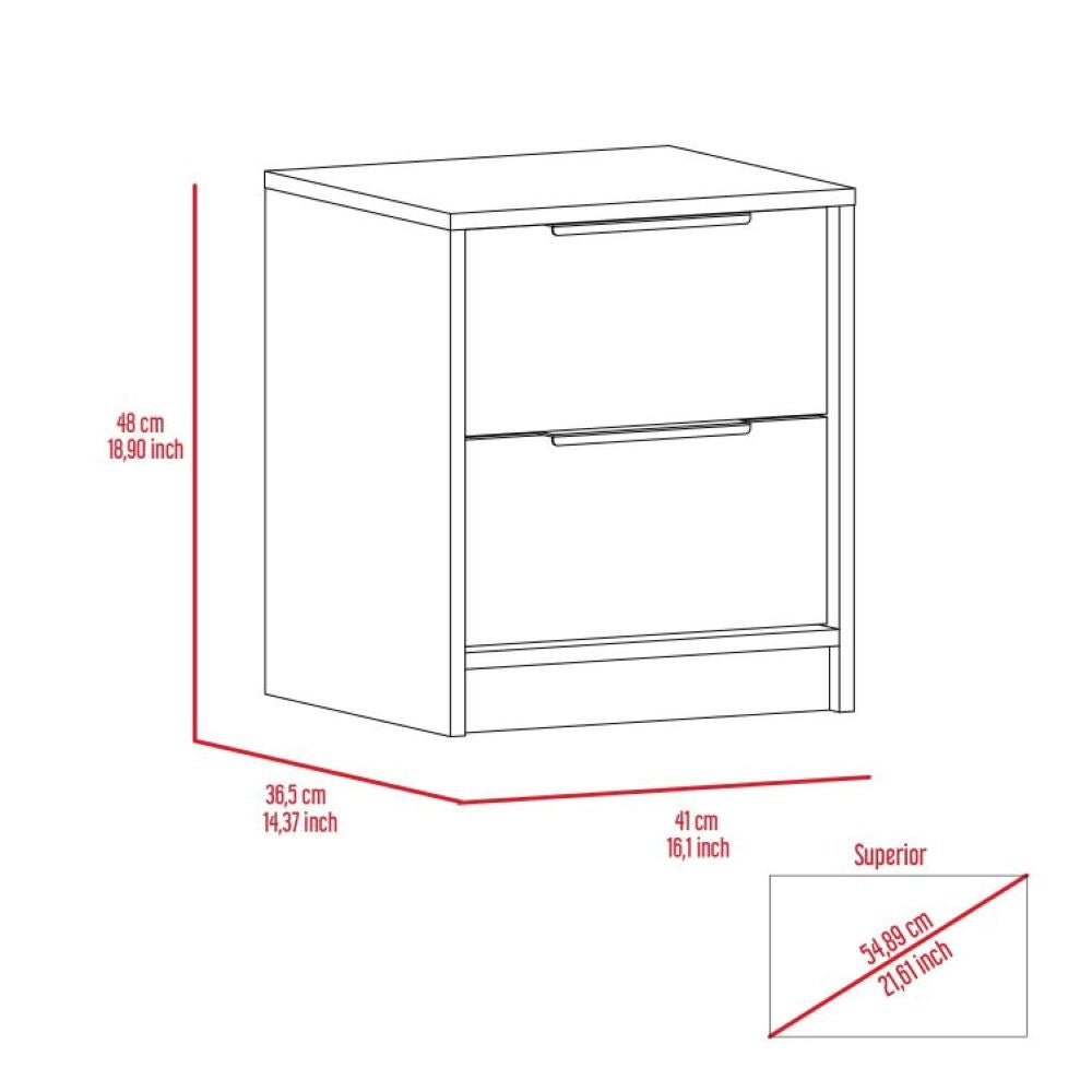 Nightstand Cervants, Two Drawers, Metal Handle, Light Gray Finish-7