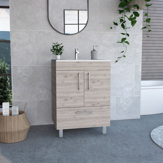 Single Bathroom Vanity Mayorca, Double Door Cabinet, One Drawer, Light Gray Finish-0