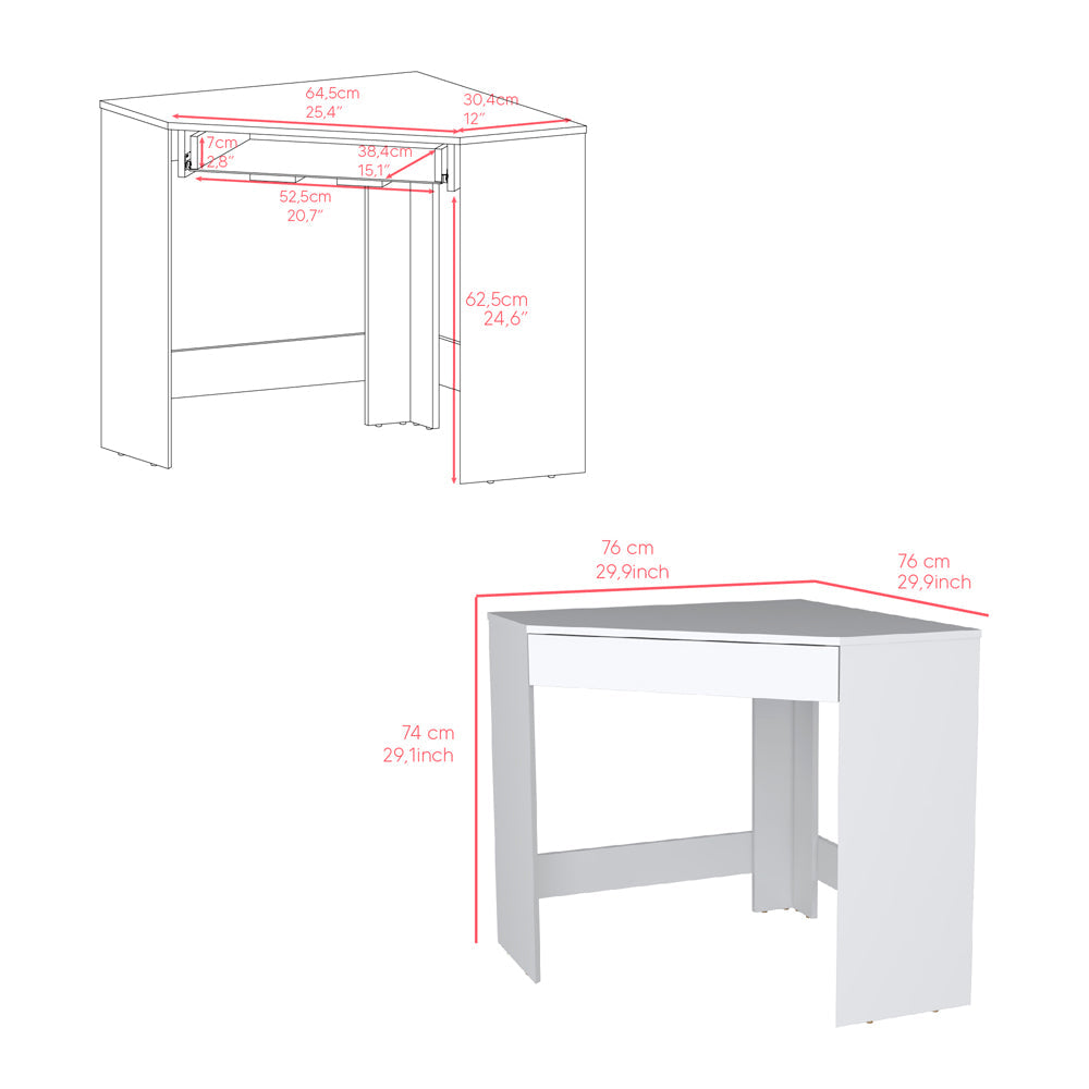 Corner Desk Garner, One Drawer, Three Legs, White Finish-6