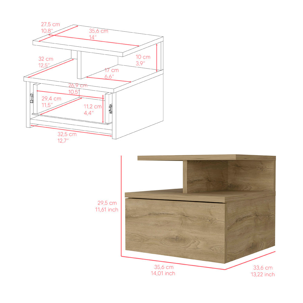 Floating Nightstand Flopini, One Drawer, Macadamia Finish-6