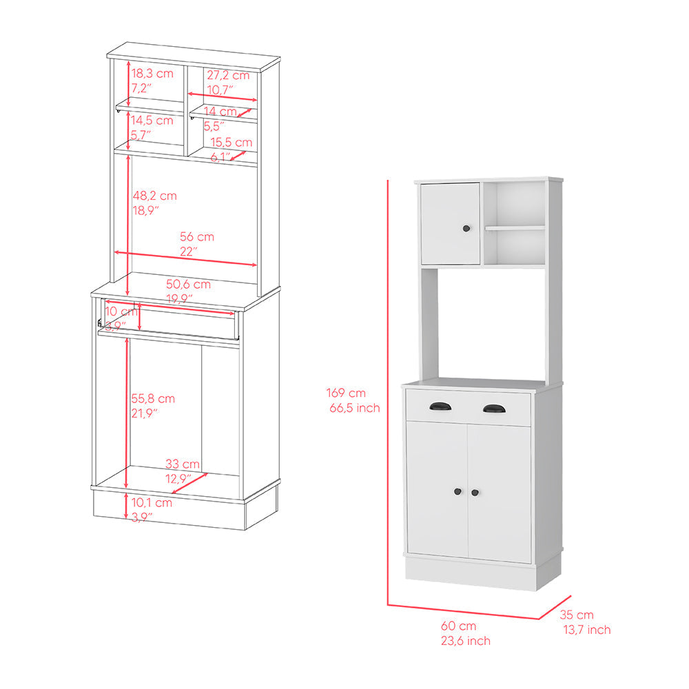 Microwave Storage Stand with 3-Doors and Drawer Arlington, White Finish-6