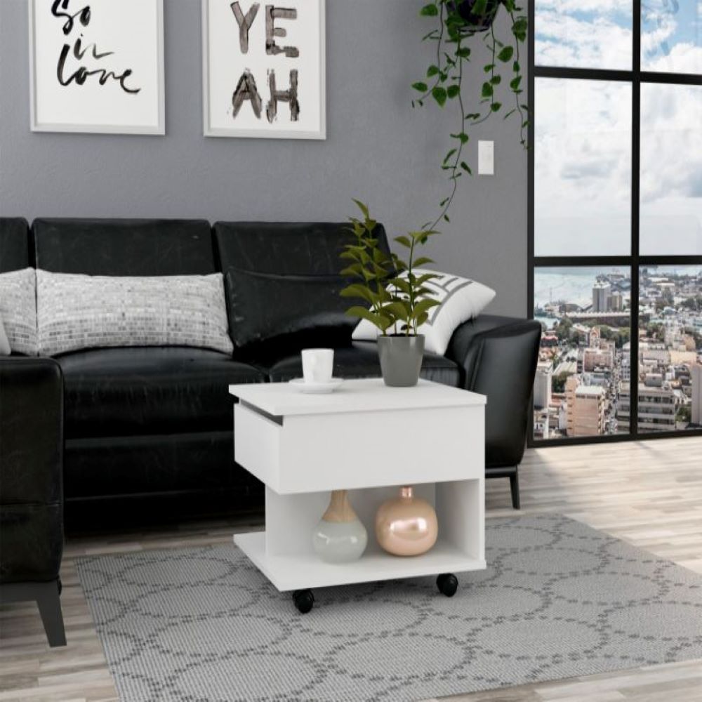 Lift Top Coffee Table Mercuri, Casters, White Finish-0