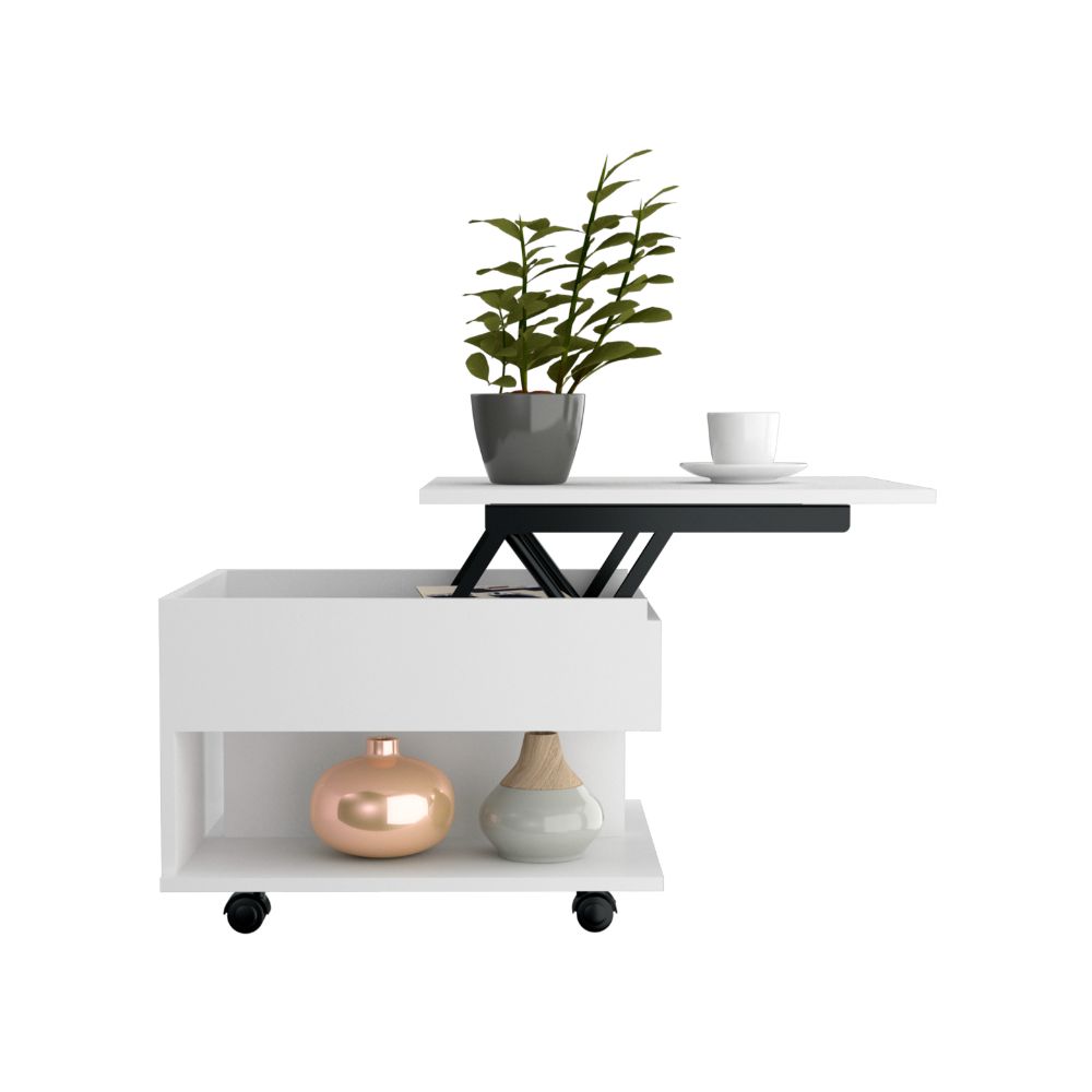 Lift Top Coffee Table Mercuri, Casters, White Finish-2