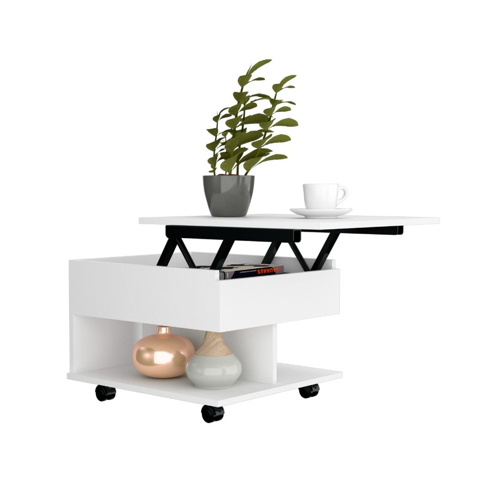 Lift Top Coffee Table Mercuri, Casters, White Finish-4
