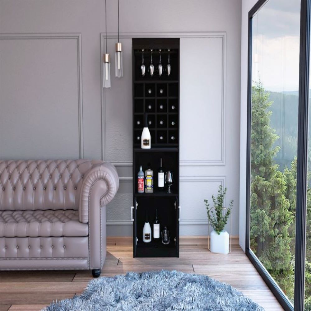 Bar cabinet Modoc, 1 Shelf, 16 Wine Cubbies, Black Wengue Finish-1