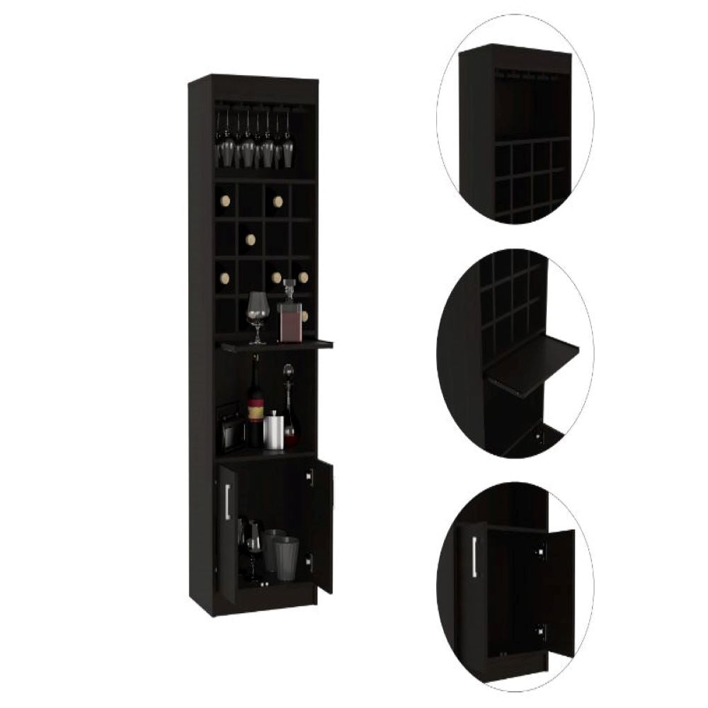 Bar cabinet Modoc, 1 Shelf, 16 Wine Cubbies, Black Wengue Finish-6