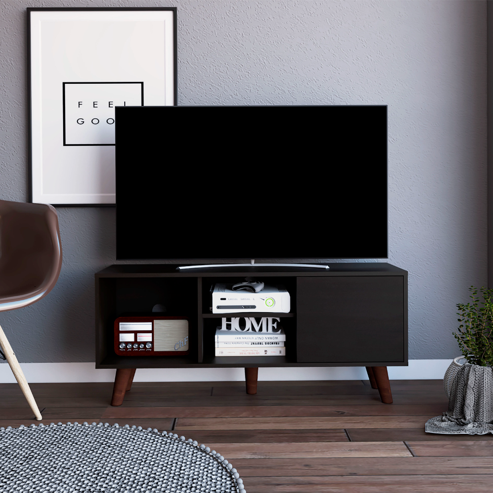 Tv Stand for TV´s up 57"  Moon, Three Shelves, Single Door Cabinet, Black Wengue Finish-0