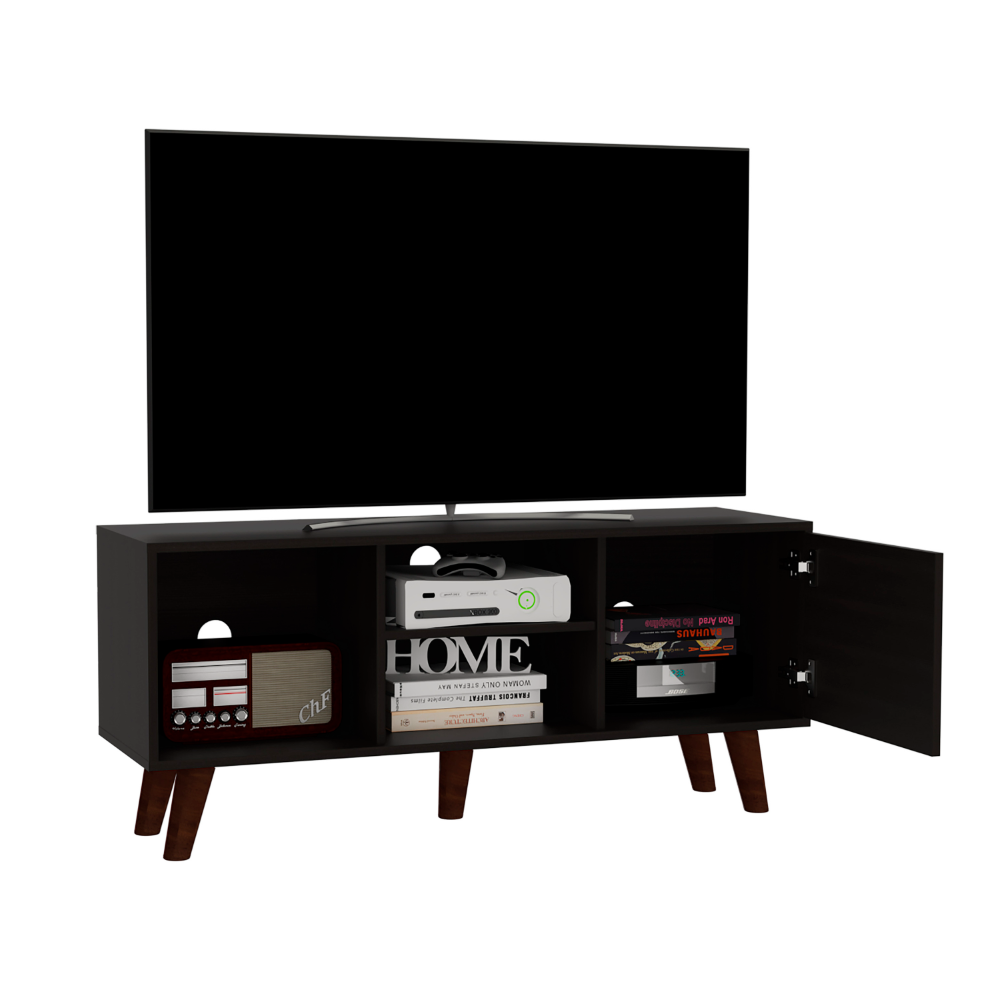 Tv Stand for TV´s up 57"  Moon, Three Shelves, Single Door Cabinet, Black Wengue Finish-4