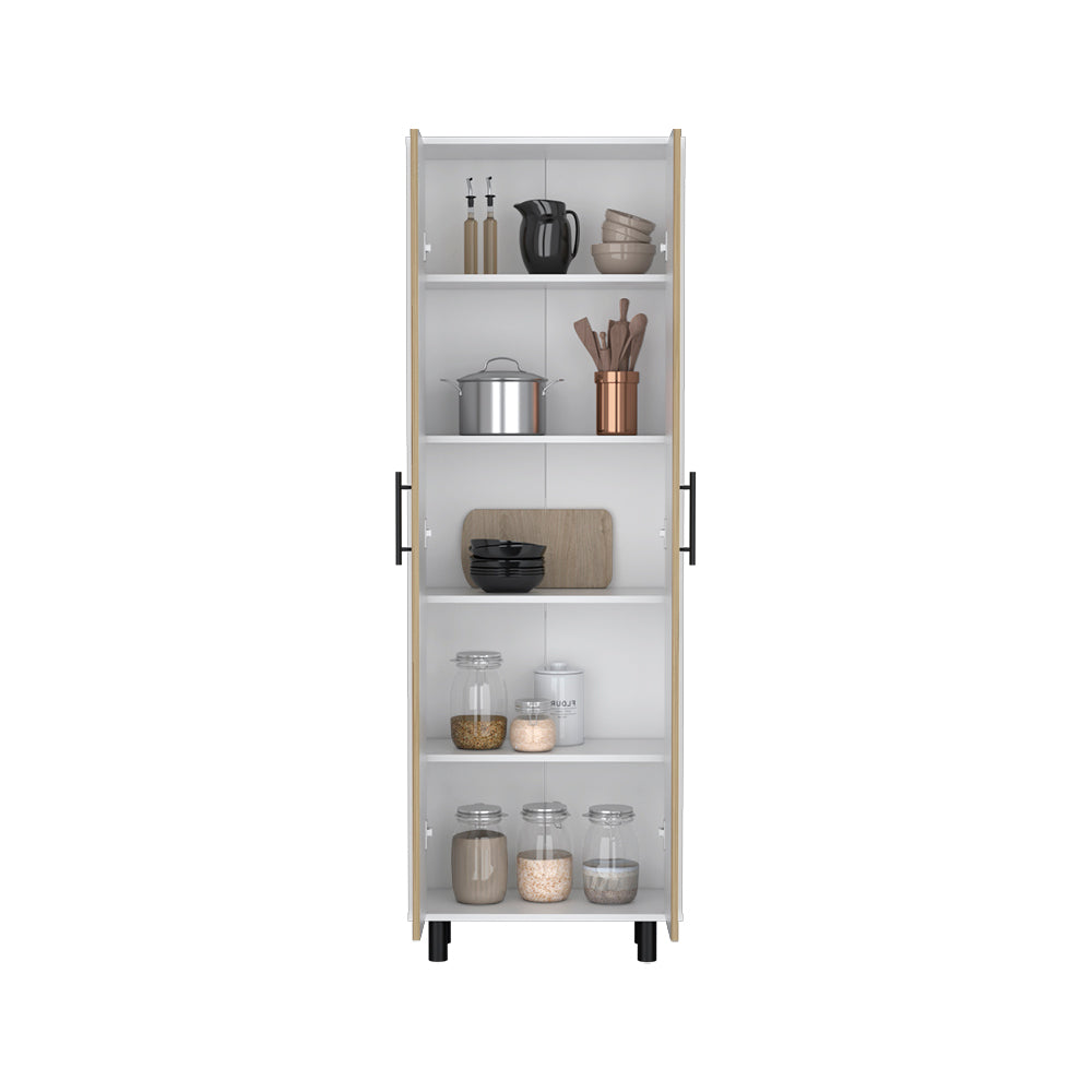 Bowie 2 Piece Kitchen Set, Kitchen Island + Pantry Cabinet, White / Light Oak Finish-2