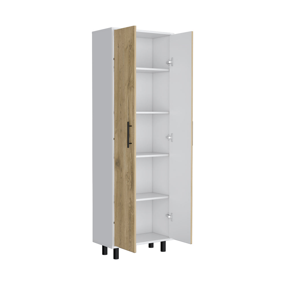 Bowie 2 Piece Kitchen Set, Kitchen Island + Pantry Cabinet, White / Light Oak Finish-3