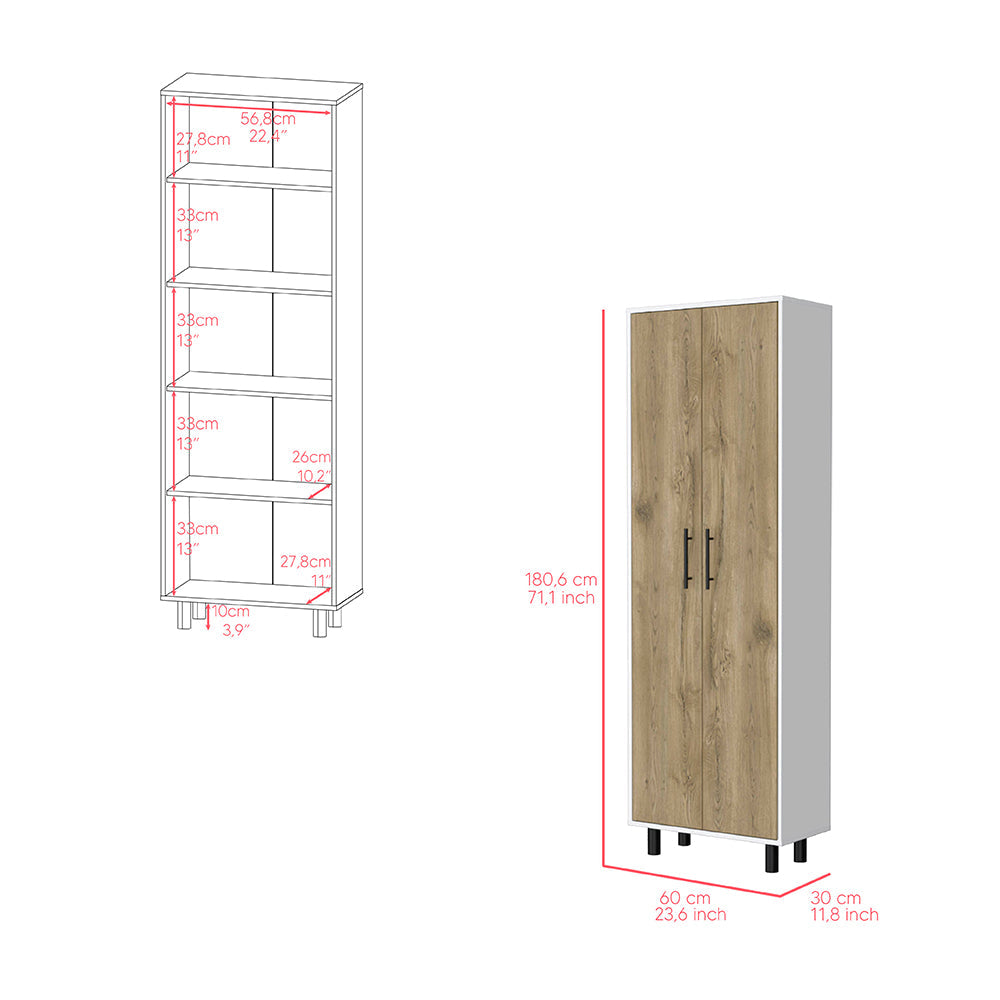 Bowie 2 Piece Kitchen Set, Kitchen Island + Pantry Cabinet, White / Light Oak Finish-4