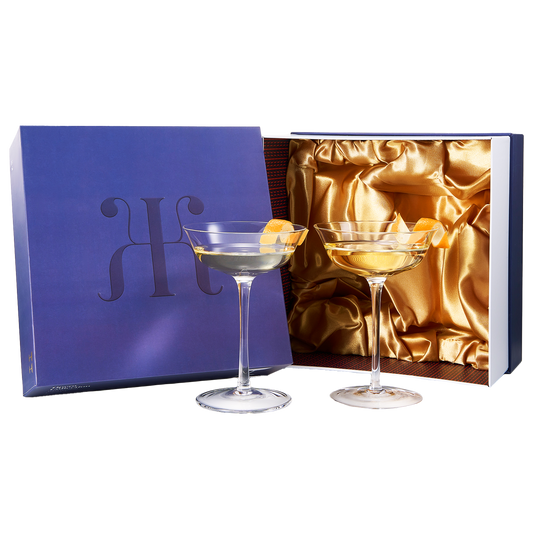 Vintage Crystal Coupe Glasses, Set of 2, Clear Radiance - Champagne, Martini, Cocktails - Hand Blown Classy Glass -Timeless Art Deco Design - Durable Sparkling Cocktail Barware, Home Bar (8 OZ)-0