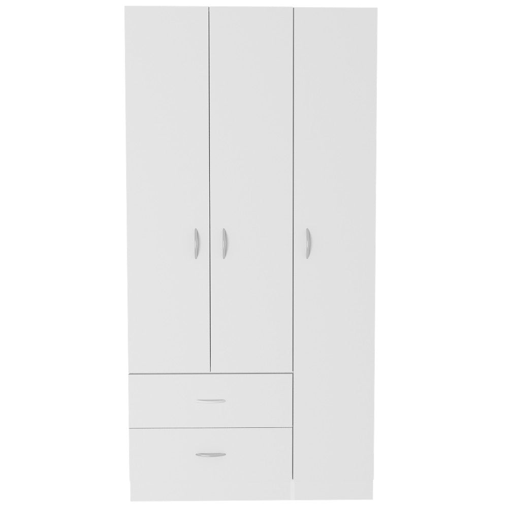 Three Door Armoire Clark, Metal Rod, White Finish-5