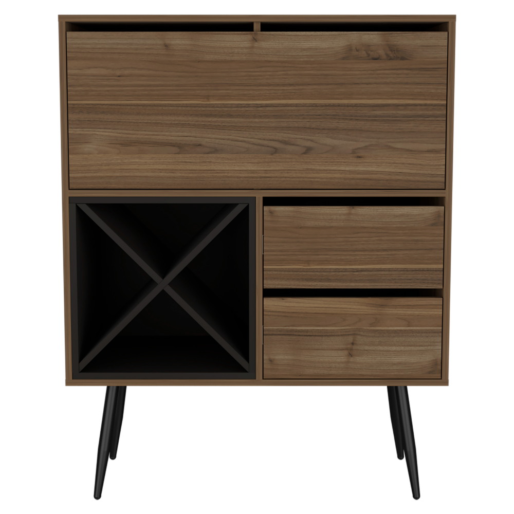 Bar Octupos, One Cabinet, Two Drawers, Mahogany / Black Wengue Finish-3