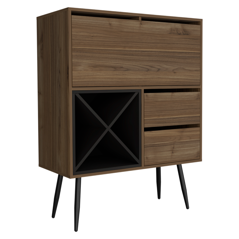 Bar Octupos, One Cabinet, Two Drawers, Mahogany / Black Wengue Finish-5