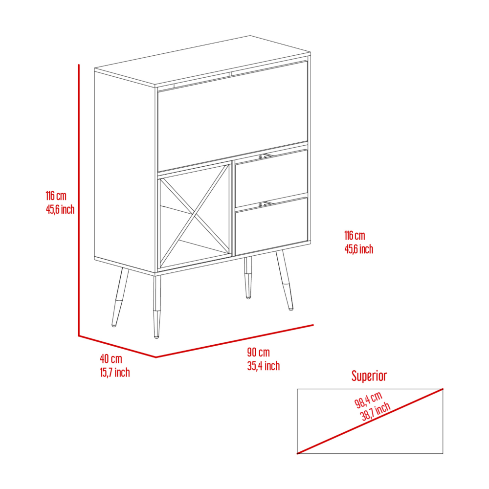 Bar Octupos, One Cabinet, Two Drawers, Mahogany / Black Wengue Finish-7