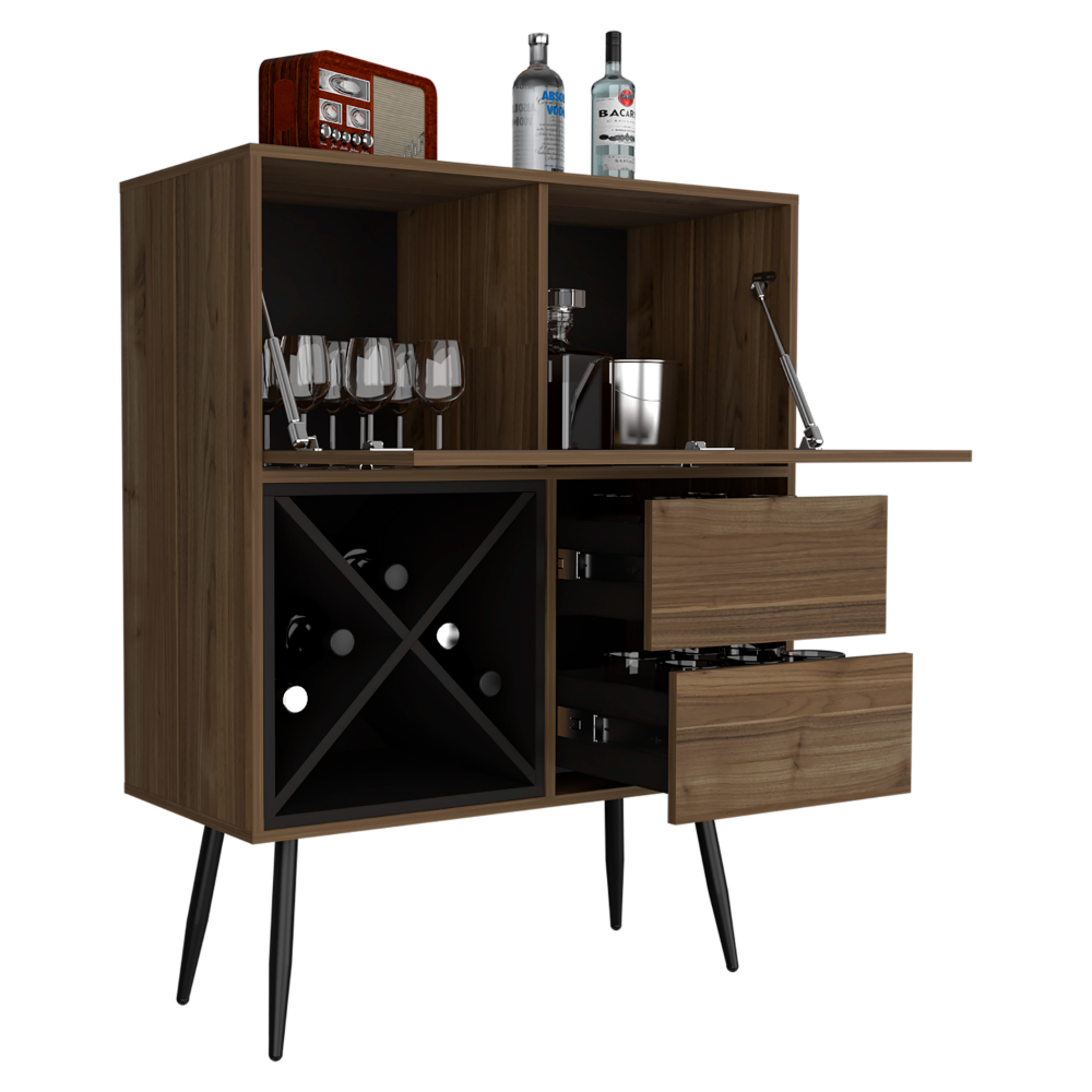 Bar Octupos, One Cabinet, Two Drawers, Mahogany / Black Wengue Finish-4