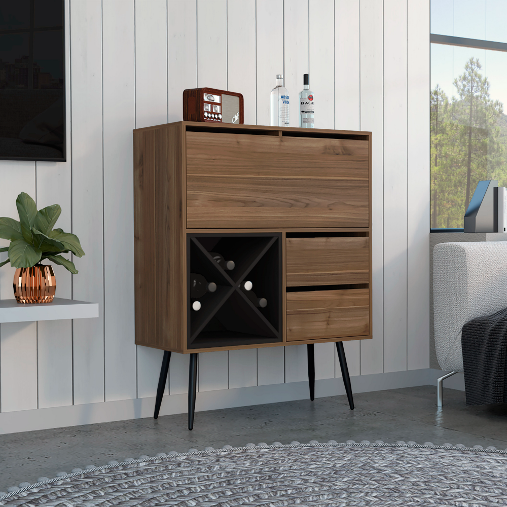 Bar Octupos, One Cabinet, Two Drawers, Mahogany / Black Wengue Finish-0