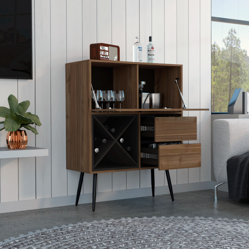 Bar Octupos, One Cabinet, Two Drawers, Mahogany / Black Wengue Finish-1