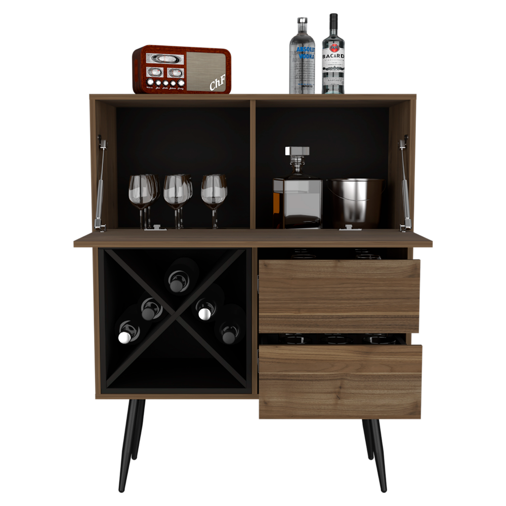 Bar Octupos, One Cabinet, Two Drawers, Mahogany / Black Wengue Finish-2