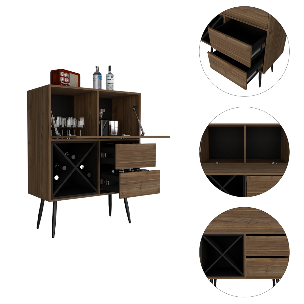 Bar Octupos, One Cabinet, Two Drawers, Mahogany / Black Wengue Finish-6