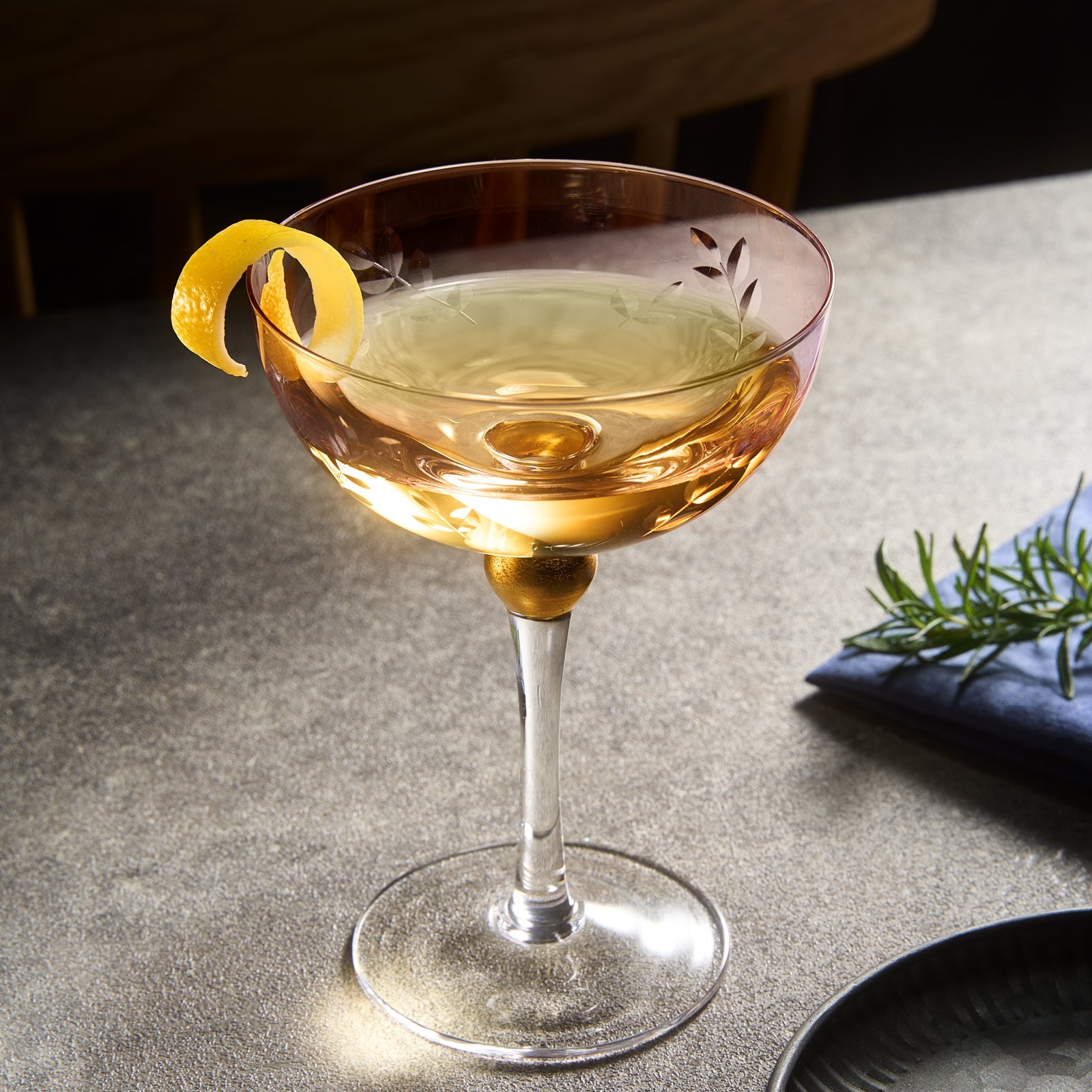 Colored Coupe Art Deco Glasses, Gold | Set of 4 | 8 oz Classic Cocktail Glassware for Champagne, Martini, Manhattan, Sidecar, Crystal Speakeasy Style Goblets Stems (Pink)-1