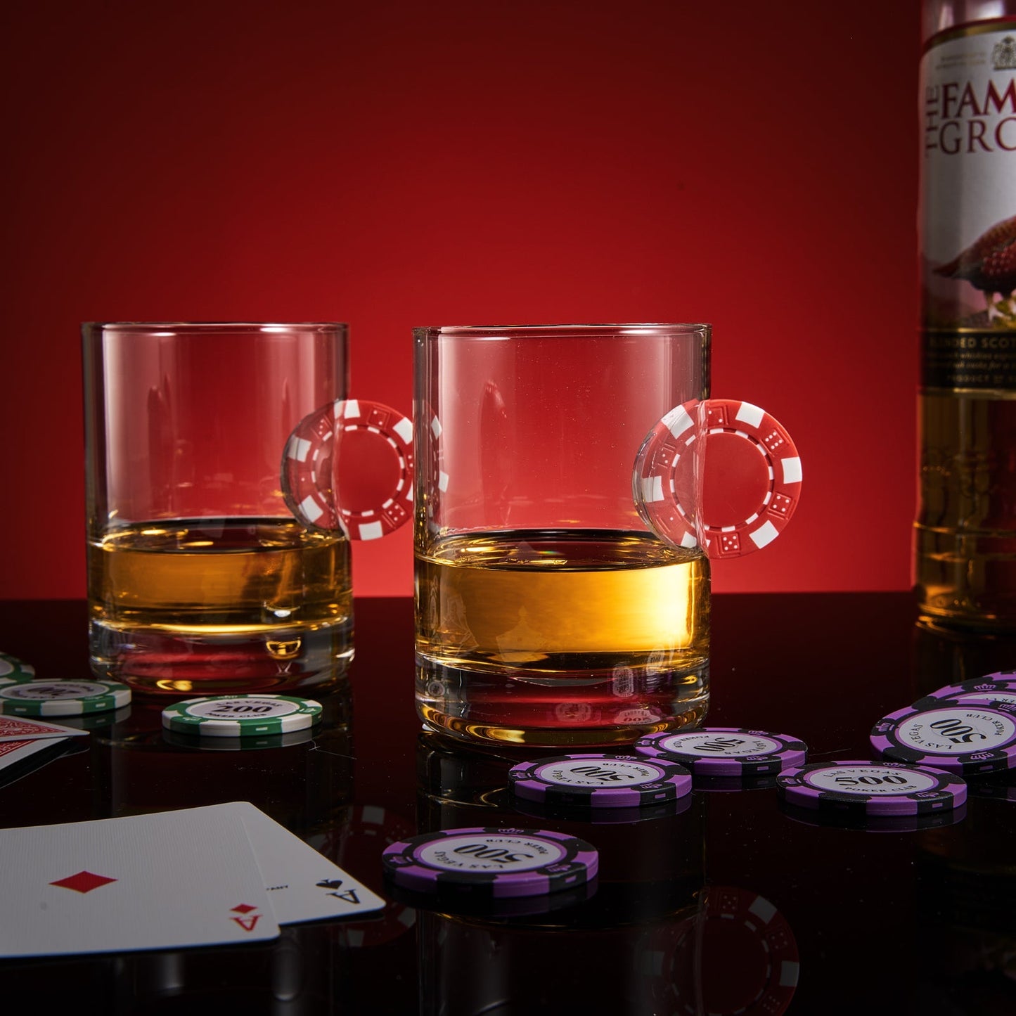 Poker Chip Whiskey & Wine Glasses | Set of 2 | Up The Ante Stuck In The Glass Poker Chip Cocktail Glassware, Gambler Gift, Artisanal Crystal Glassware - Gift Idea for Him, Summer, Housewarming (20 OZ)-1
