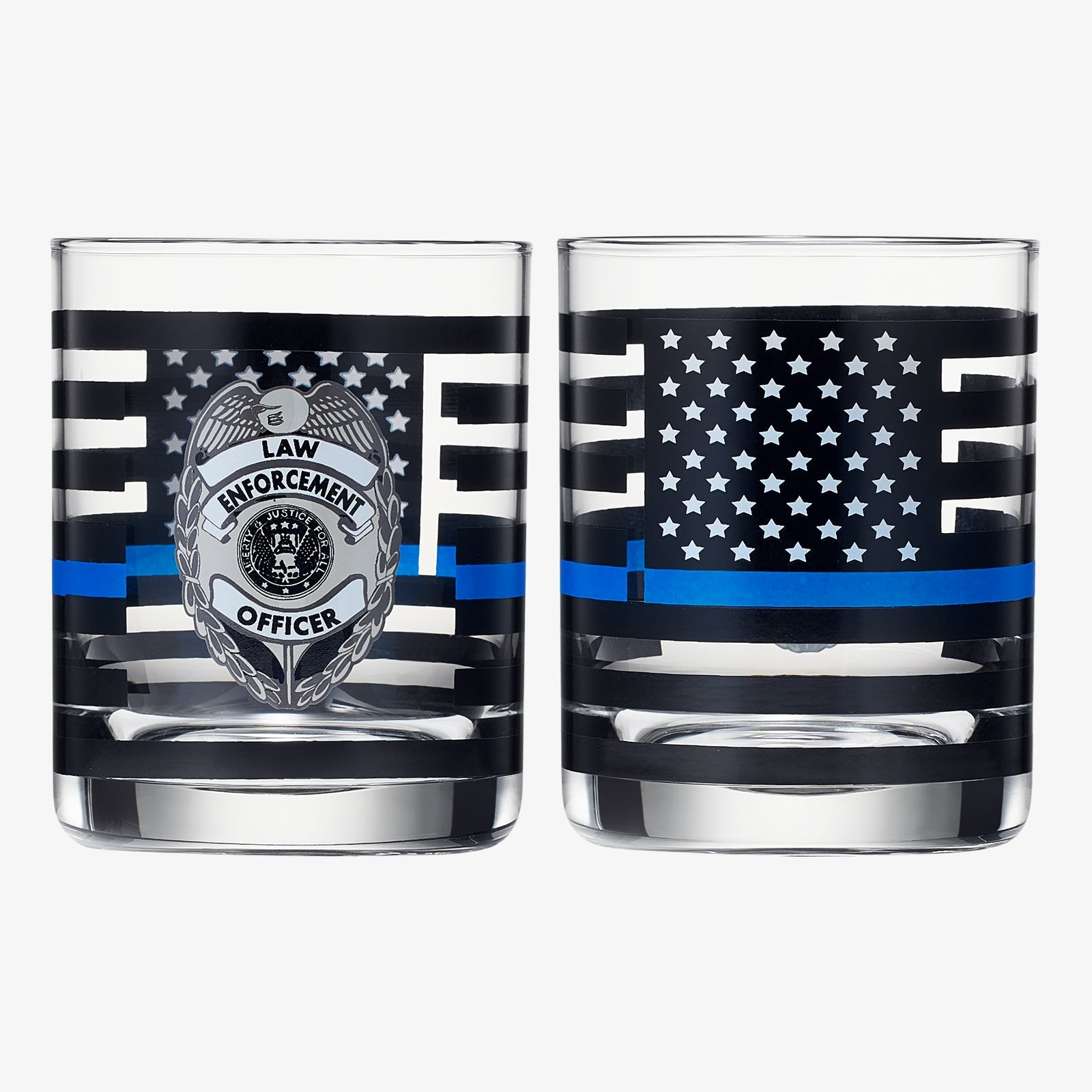 Police Whiskey Glasses | Set of 2 | 12 OZ Old Fashioned Liquor Glasses, American Flag Blue Line Fire Fighter Glass - Show Support For Police Lives Matter, Policemen Gifts for Him, Dad, Boyfriend-1
