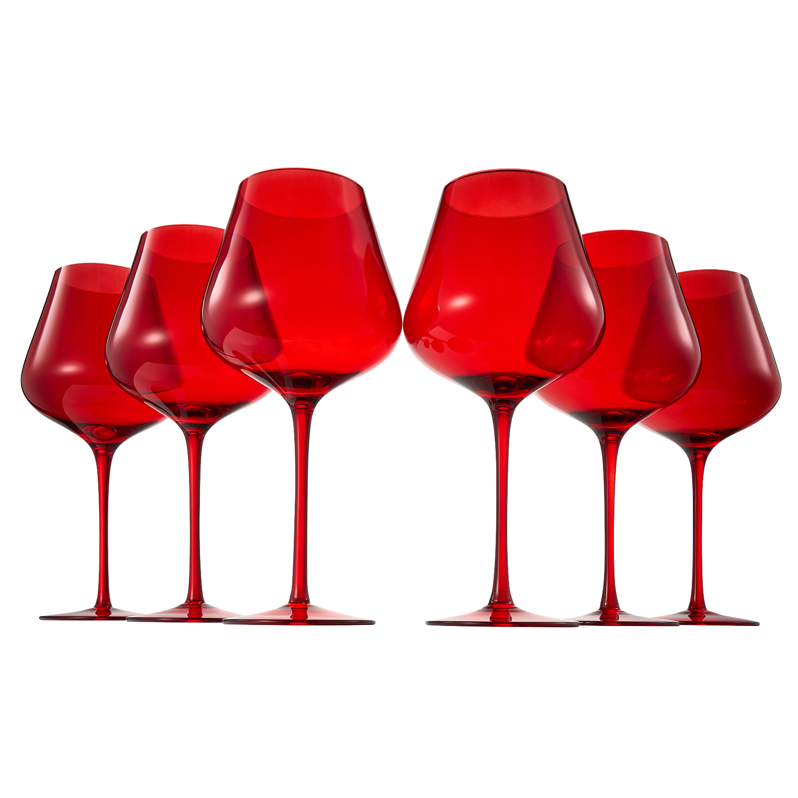 Colored Crystal Wine Glass Set of 6, Gift For Hosting, Her, Wife, Mom Friend - Large 20 oz Glasses, Unique Italian Style Tall Drinkware - Red & White, Dinner, Color Beautiful Glassware - (Bright Red)-0