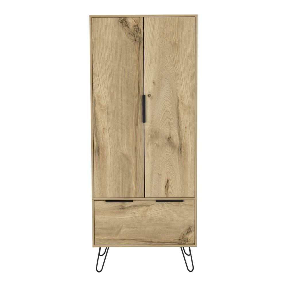 Armoire Skyoner, One Drawer, Double Door Cabinet, Light Oak Finish-2