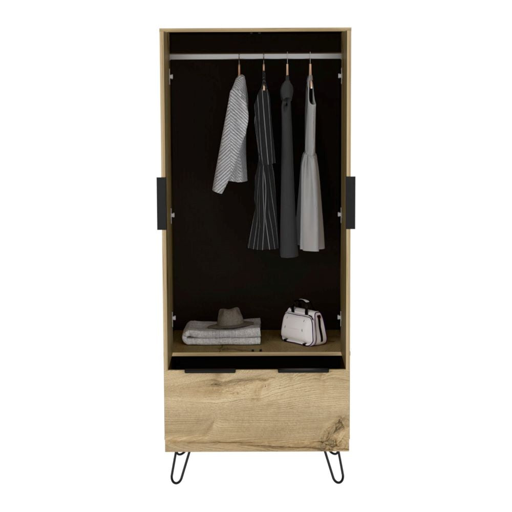 Armoire Skyoner, One Drawer, Double Door Cabinet, Light Oak Finish-3