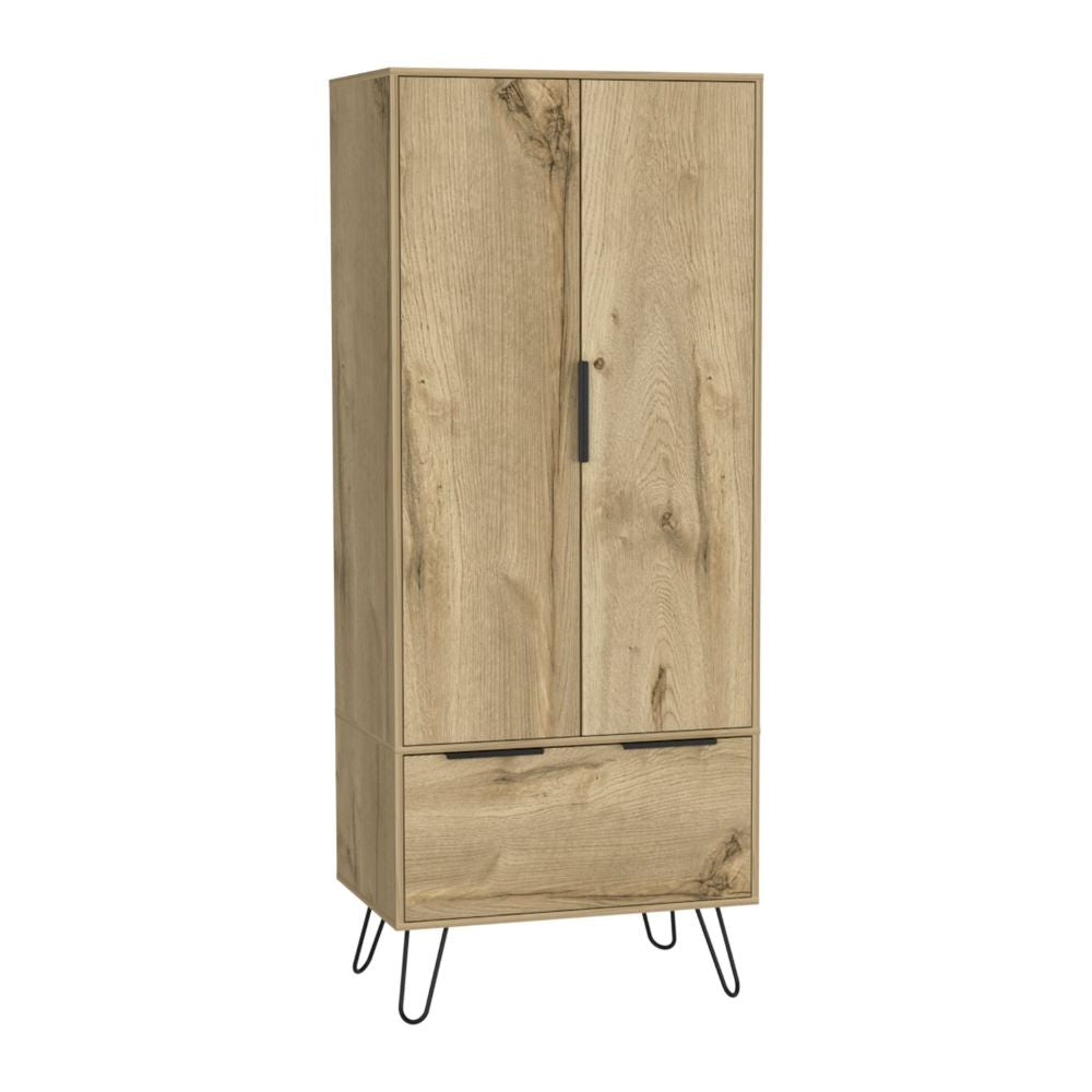 Armoire Skyoner, One Drawer, Double Door Cabinet, Light Oak Finish-4