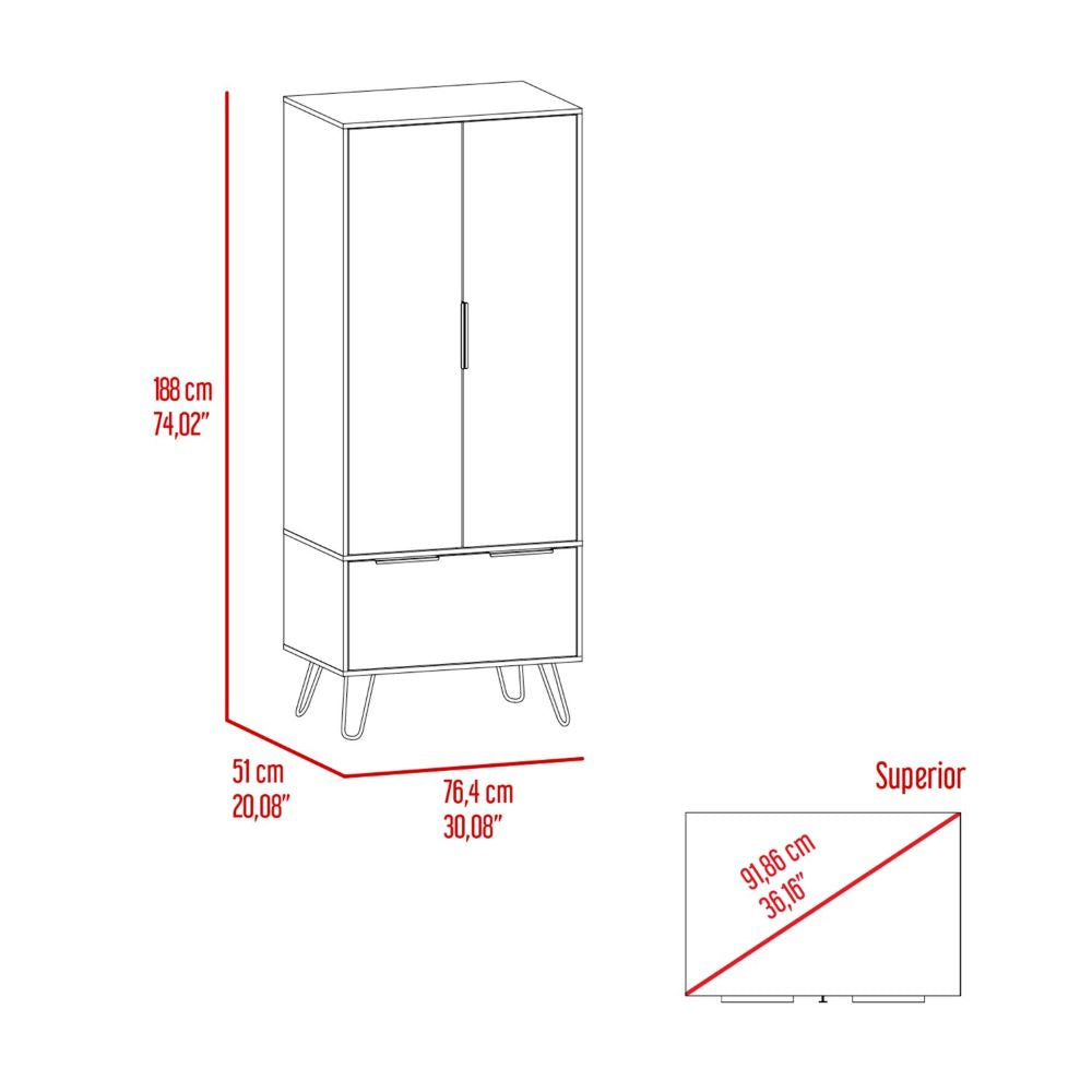 Armoire Skyoner, One Drawer, Double Door Cabinet, Light Oak Finish-7