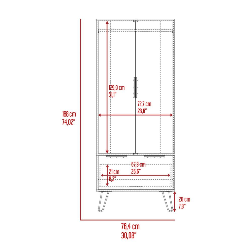 Armoire Skyoner, One Drawer, Double Door Cabinet, Light Oak Finish-8