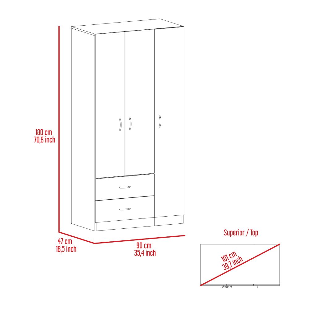 Three Door Armoire Clark, Metal Rod, Light Oak / Black Wengue Finish-7