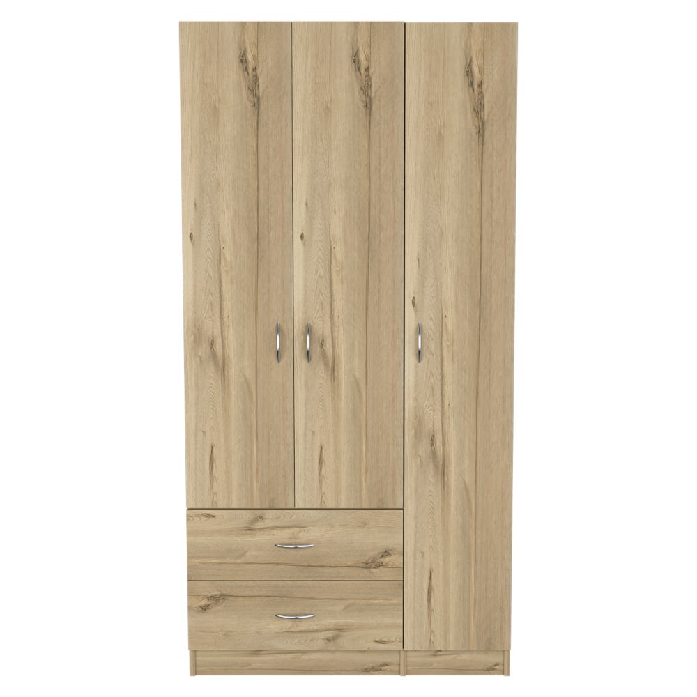 Three Door Armoire Clark, Metal Rod, Light Oak / Black Wengue Finish-3