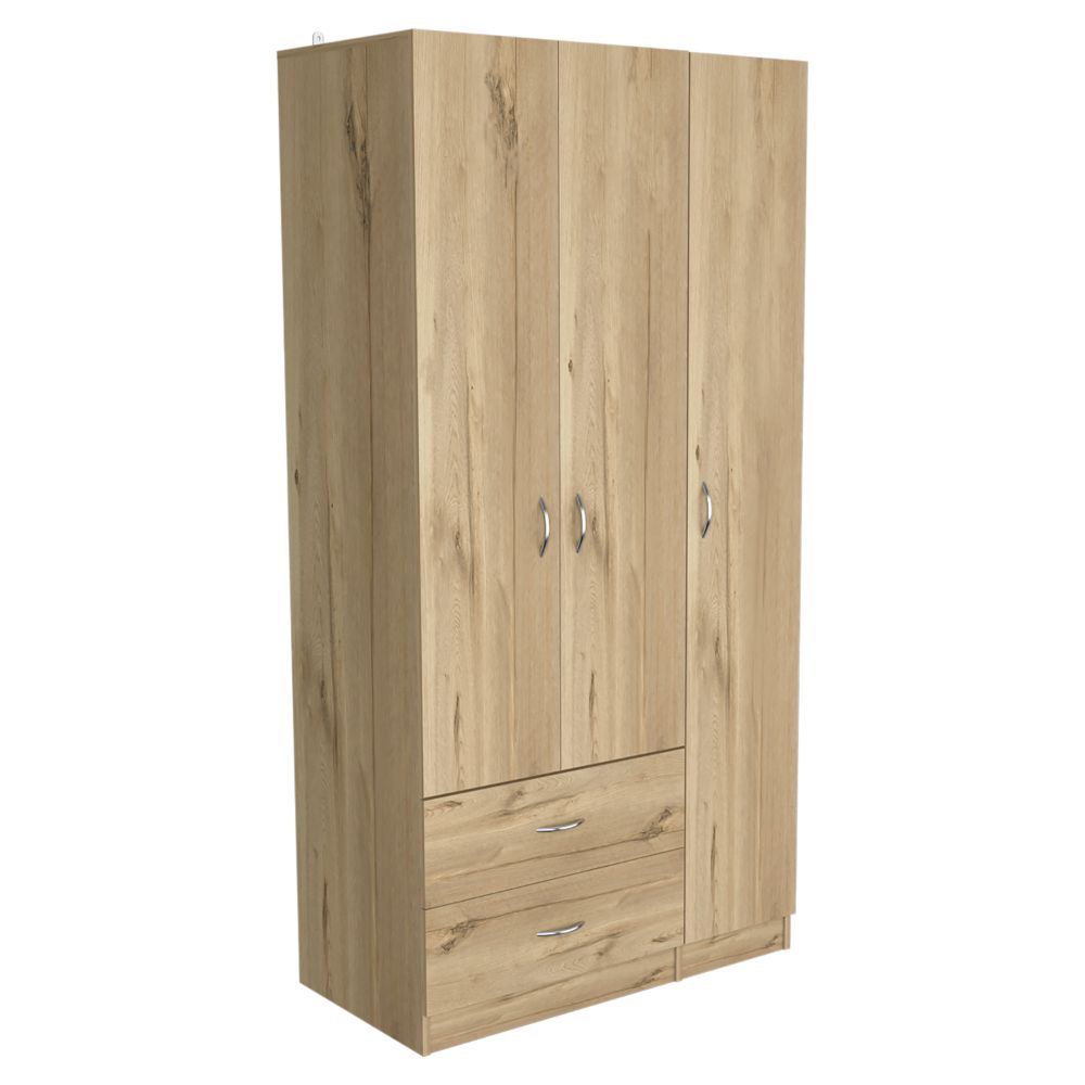 Three Door Armoire Clark, Metal Rod, Light Oak / Black Wengue Finish-5