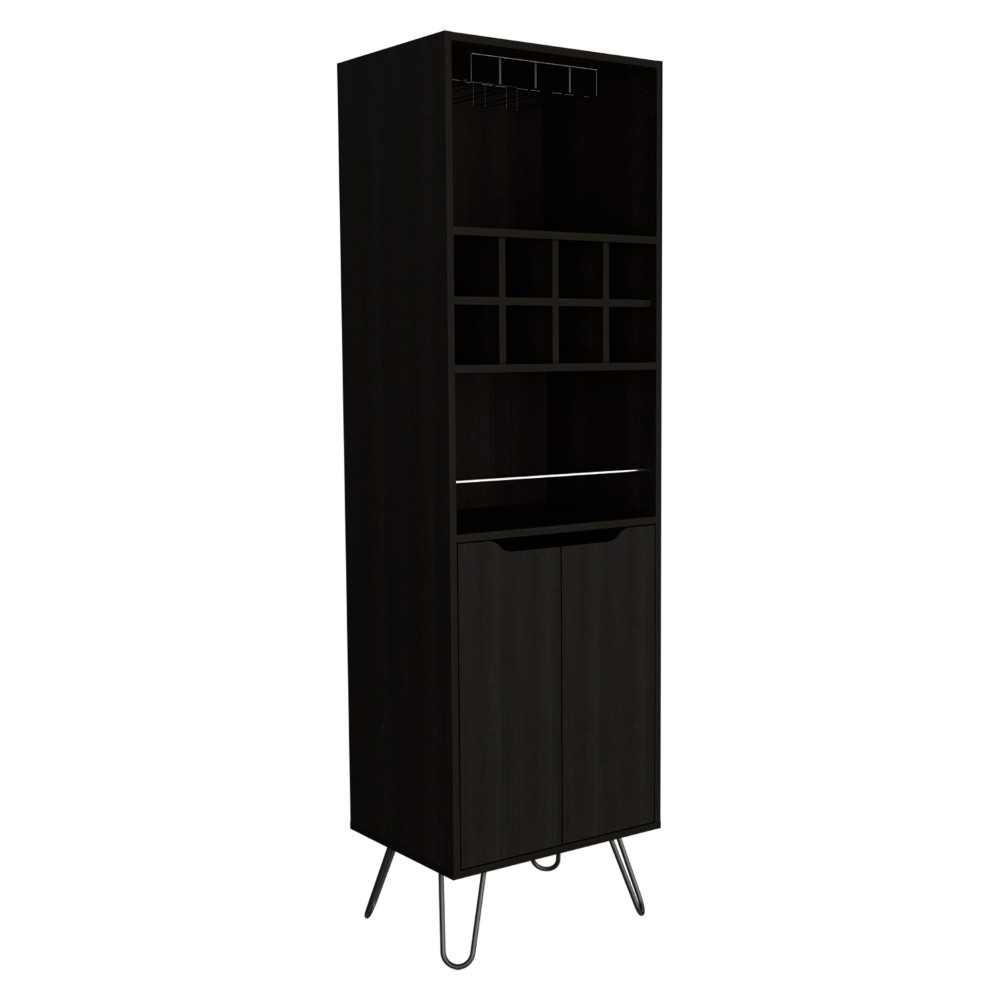 H Bar Cabinet Silhill, Eight Wine Cubbies, Two Cabinets With Single Door, Black Wengue Finish-5
