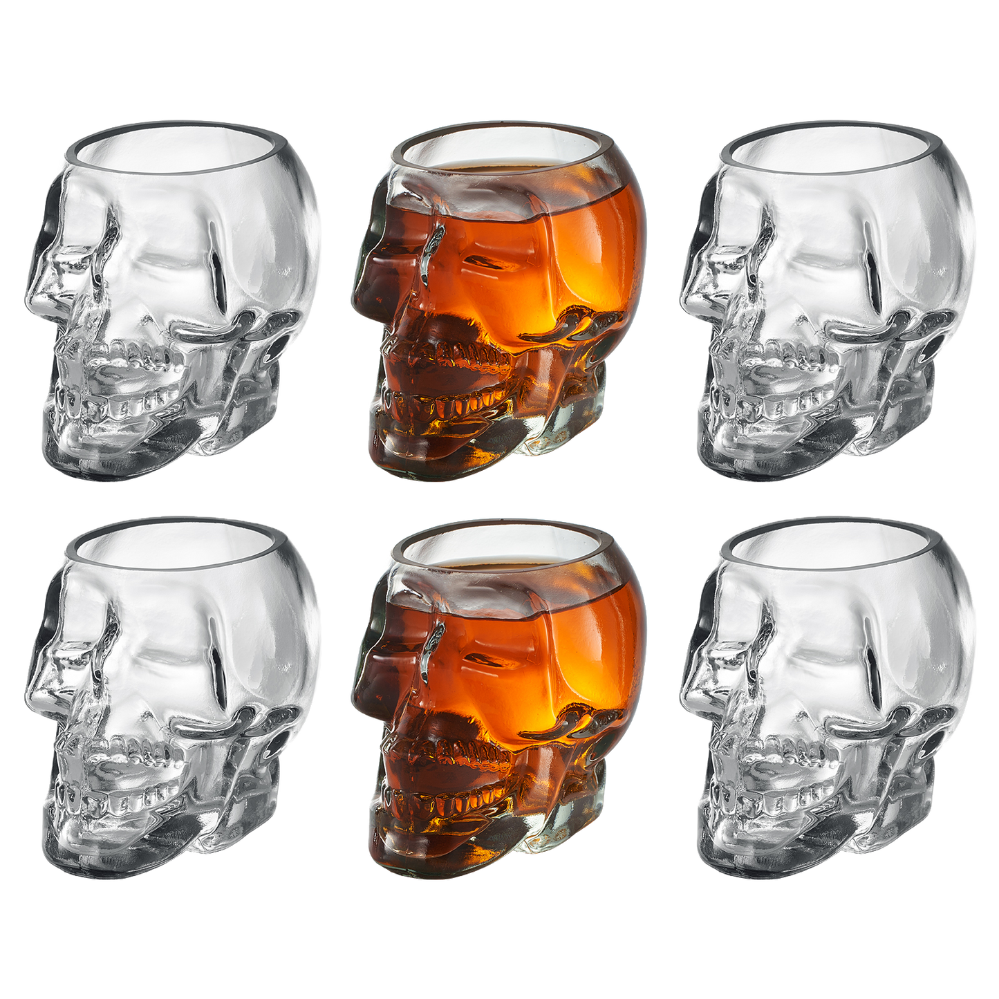 Skull Shot Glasses Set of 6 by The Wine Savant - 3oz Skull Glasses 3" H - Goth Gifts, Skull Gifts, Skull Decor, Skeleton Decor, Skull Shaped Glasses, Perfect for Halloween Themed Parties!-0