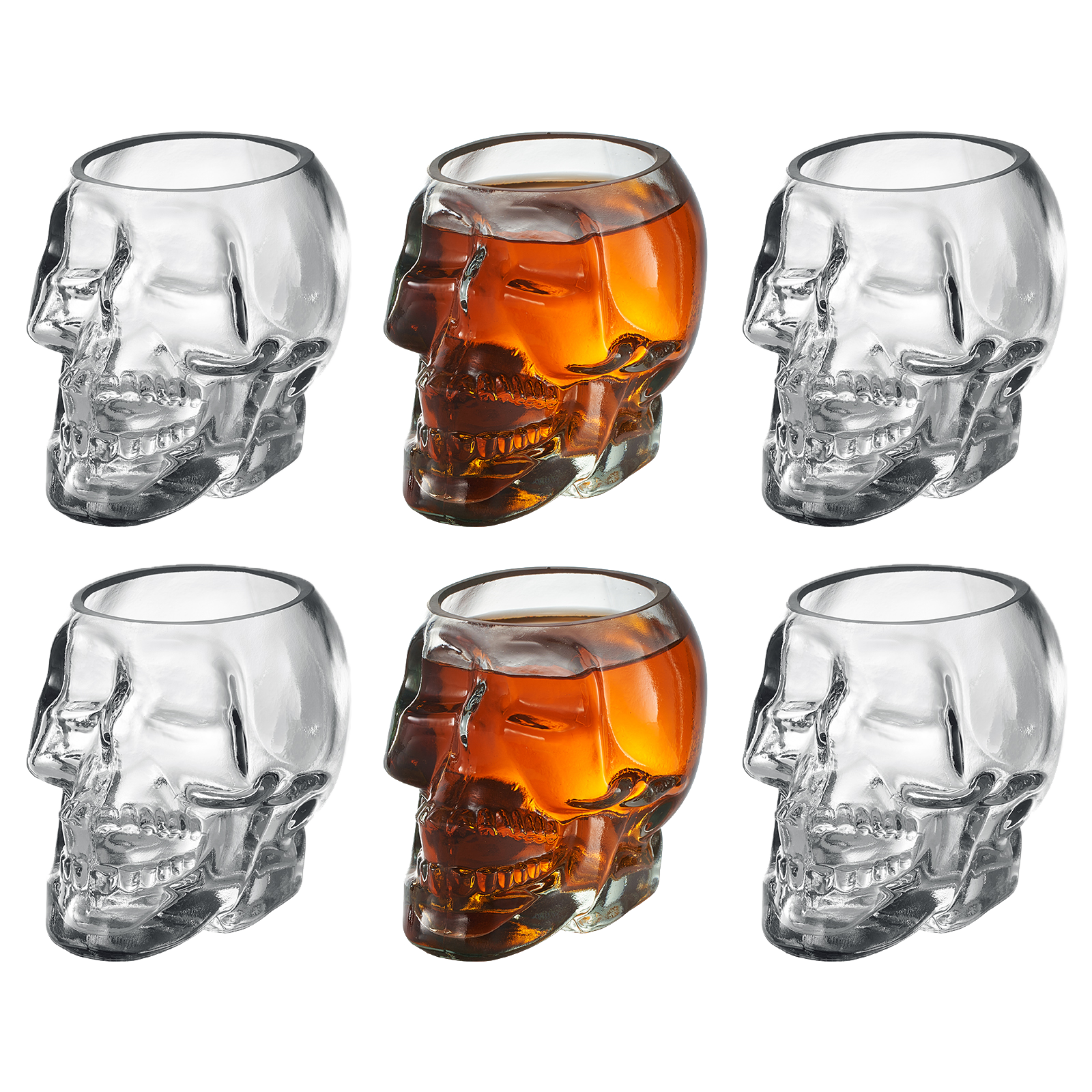 Skull Shot Glasses Set of 6 by The Wine Savant - 3oz Skull Glasses 3" H - Goth Gifts, Skull Gifts, Skull Decor, Skeleton Decor, Skull Shaped Glasses, Perfect for Halloween Themed Parties!-0
