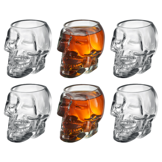 Skull Shot Glasses Set of 6 by The Wine Savant - 3oz Skull Glasses 3" H - Goth Gifts, Skull Gifts, Skull Decor, Skeleton Decor, Skull Shaped Glasses, Perfect for Halloween Themed Parties!-0