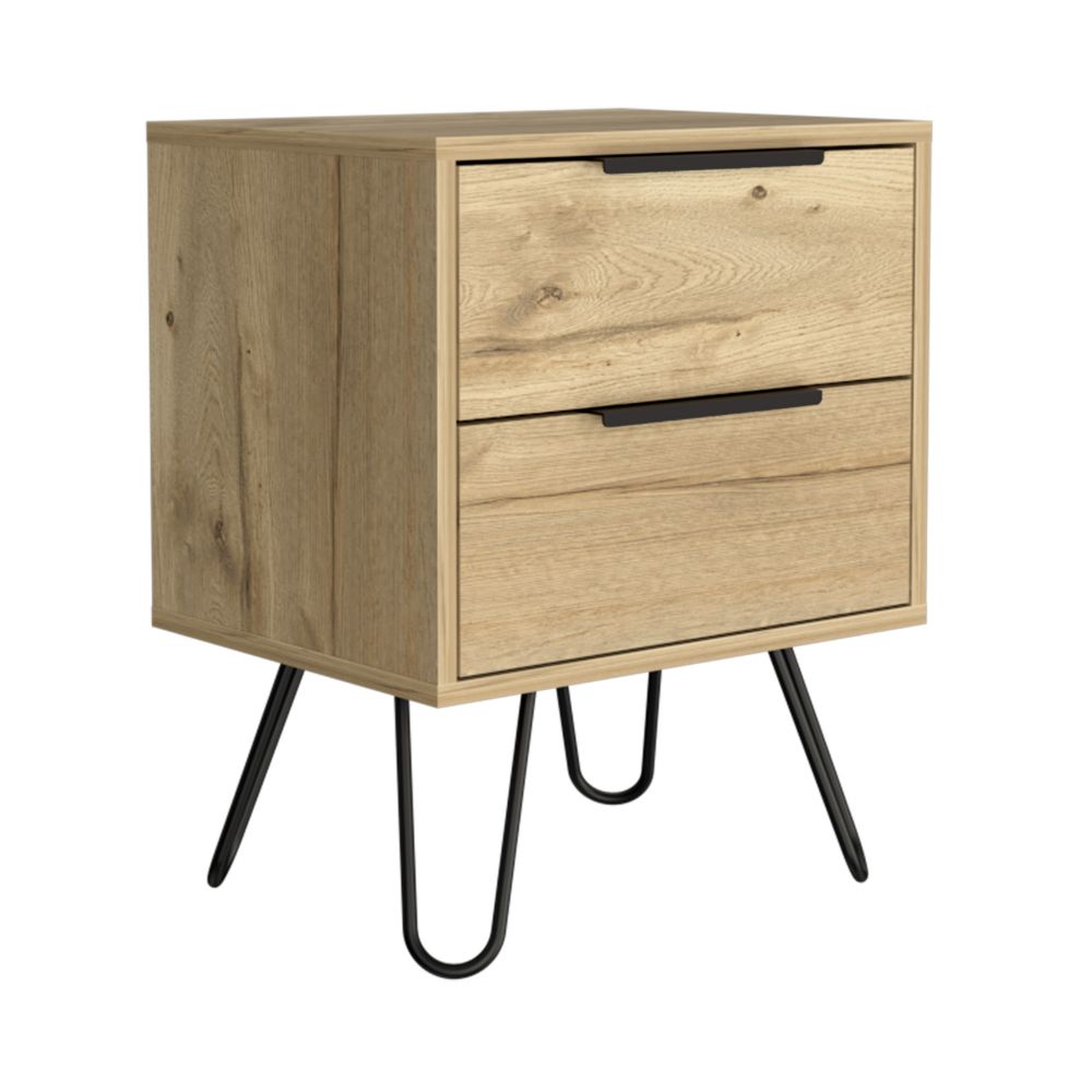 Nightstand Skyoner 2, Harpin Legs, Two Drawers, Light Oak Finish-6