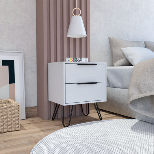 Nightstand Skyoner 2, Harpin Legs, Two Drawers, White Finish-0