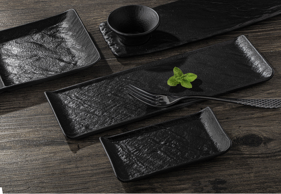 Set Of 3 Black Porcelain Slate look Rectangular Dish 11.75" inch X 3.75" inch-1