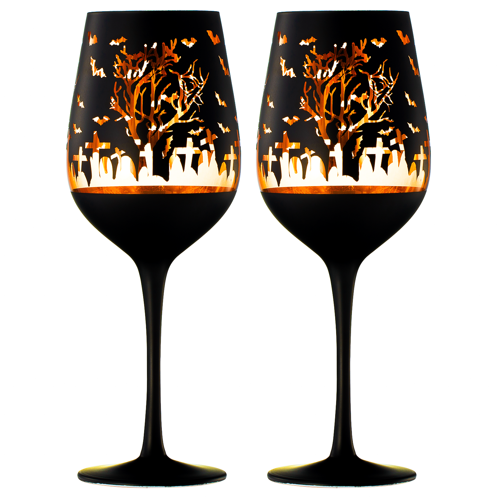 Crystal Halloween Stemmed Wine Glasses - Set of 2 - Themed Vibrant Black & Gold Etched Spooky Graveyard Pattern Frosted Glass, Perfect for Themed Gothic Parties Trick Or Treat Gift For Him Her (14 OZ)-3