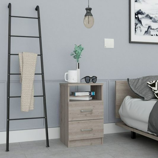 Nightstand Olienza, Two Drawers, One Shelf, Light Gray Finish-0