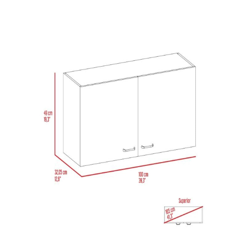 Wall Cabinet Toran, Two Shelves, Double Door, White / Smokey Oak Finish-7